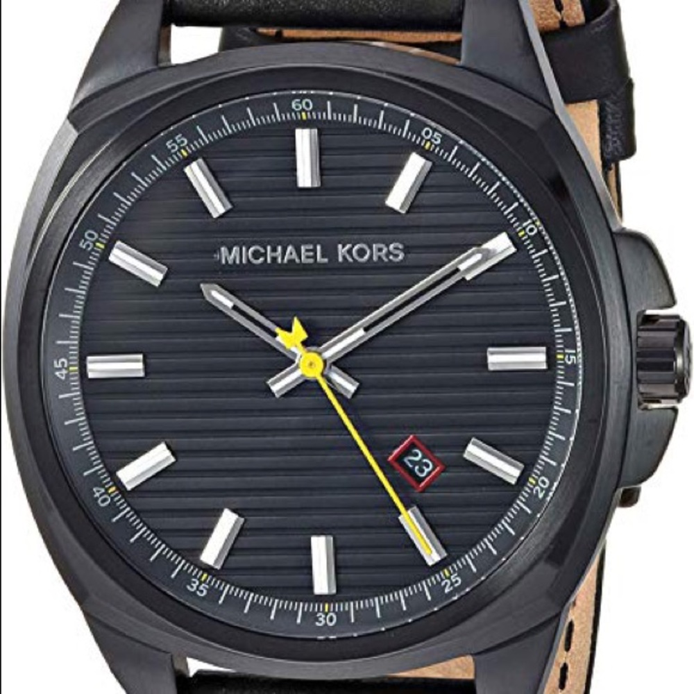 Men’s Michael Kors Bryson Blk leather 3-hand Watch - Picture 2 of 4
